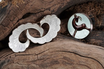 Lot 676 - Two Norwegian enamelled silver brooches