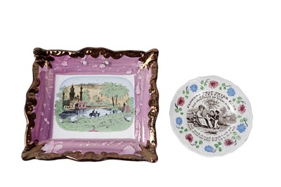 Lot 1123 - A Dixon & Co Sunderland lustre wall plaque; and Staffordshire child's plate