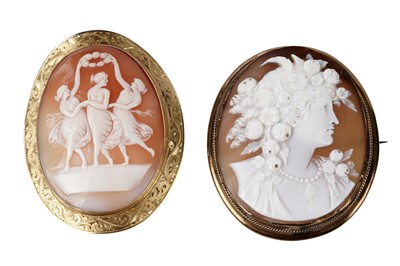 Lot 237 - Two carved shell cameo brooches