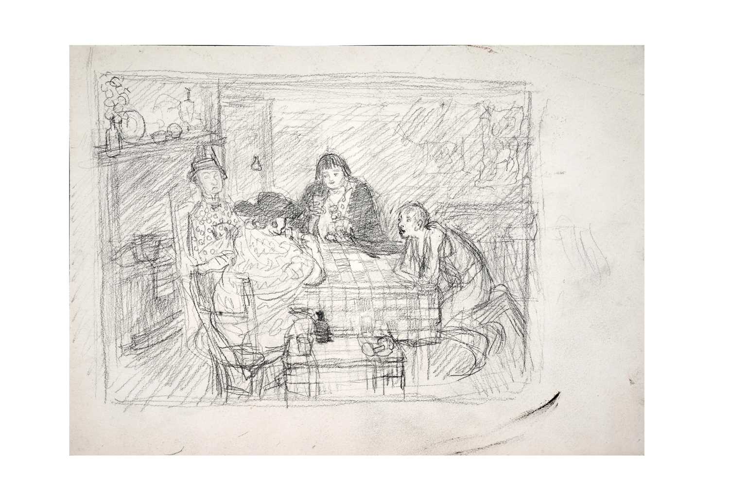 Lot 91 - Isabel Codrington - Preparatory drawing of a family around a table | drawing