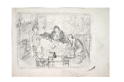 Lot 91 - Isabel Codrington - Preparatory drawing of a family around a table | drawing