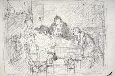Lot 91 - Isabel Codrington - Preparatory drawing of a family around a table | drawing