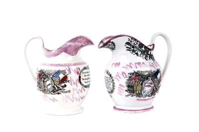 Lot 1128 - Two similar 19th Century Sunderland lustre jugs