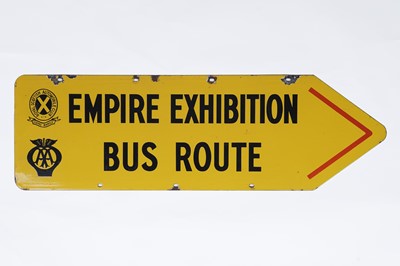Lot 394 - AA and Royal Scottish Automobile Club Empire Exhibition Bus Route enamel sign