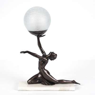 Lot 618 - An Art Deco style bronzed figural lamp of a nude lady