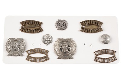 Lot 98 - London Scottish Regiment cap badges, titles, collars and button