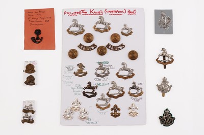 Lot 102 - The King’s Liverpool Regiment cap badges, collar badges, titles and buttons