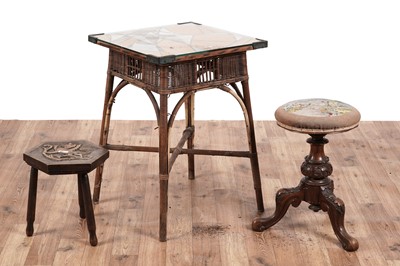 Lot 56 - An early 20th Century bamboo occasional table; and two stools