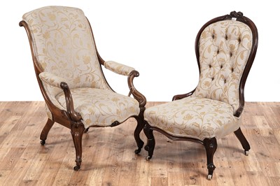 Lot 416 - A Victorian carved walnut armchair; and a Victorian carved nursing chair