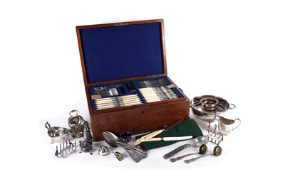 Lot 929 - An early 20th Century part canteen of cutlery; and a selection of silver-plated wares
