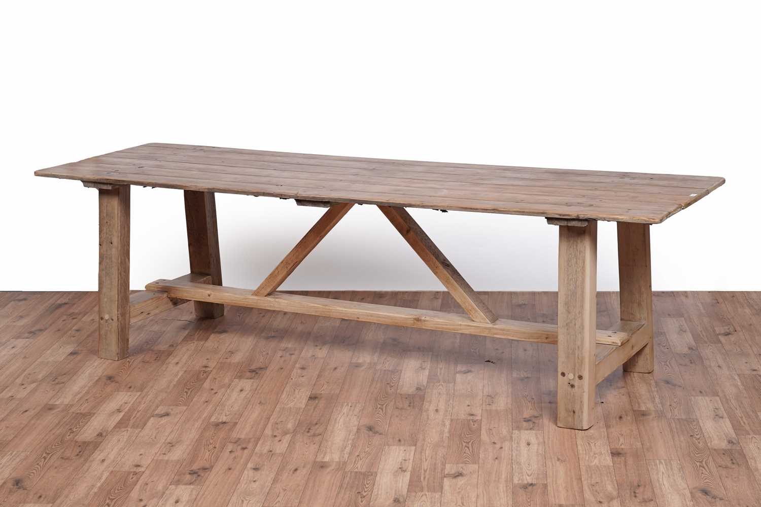 Lot 406 - A substantial vintage pine farmhouse style dining table