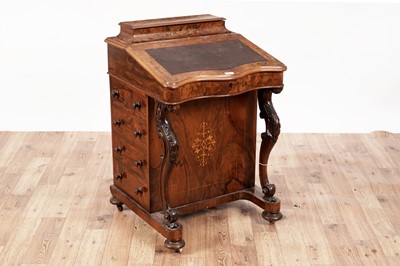 Lot 83 - A Victorian inlaid burr walnut and walnut serpentine fronted davenport