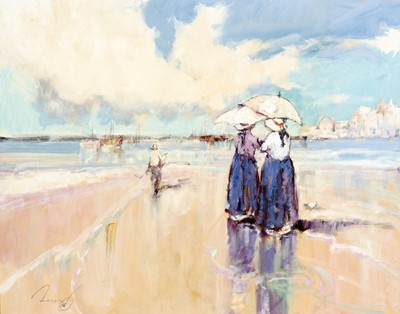 Lot 1086 - Ken Moroney – A stroll along the beach | oil