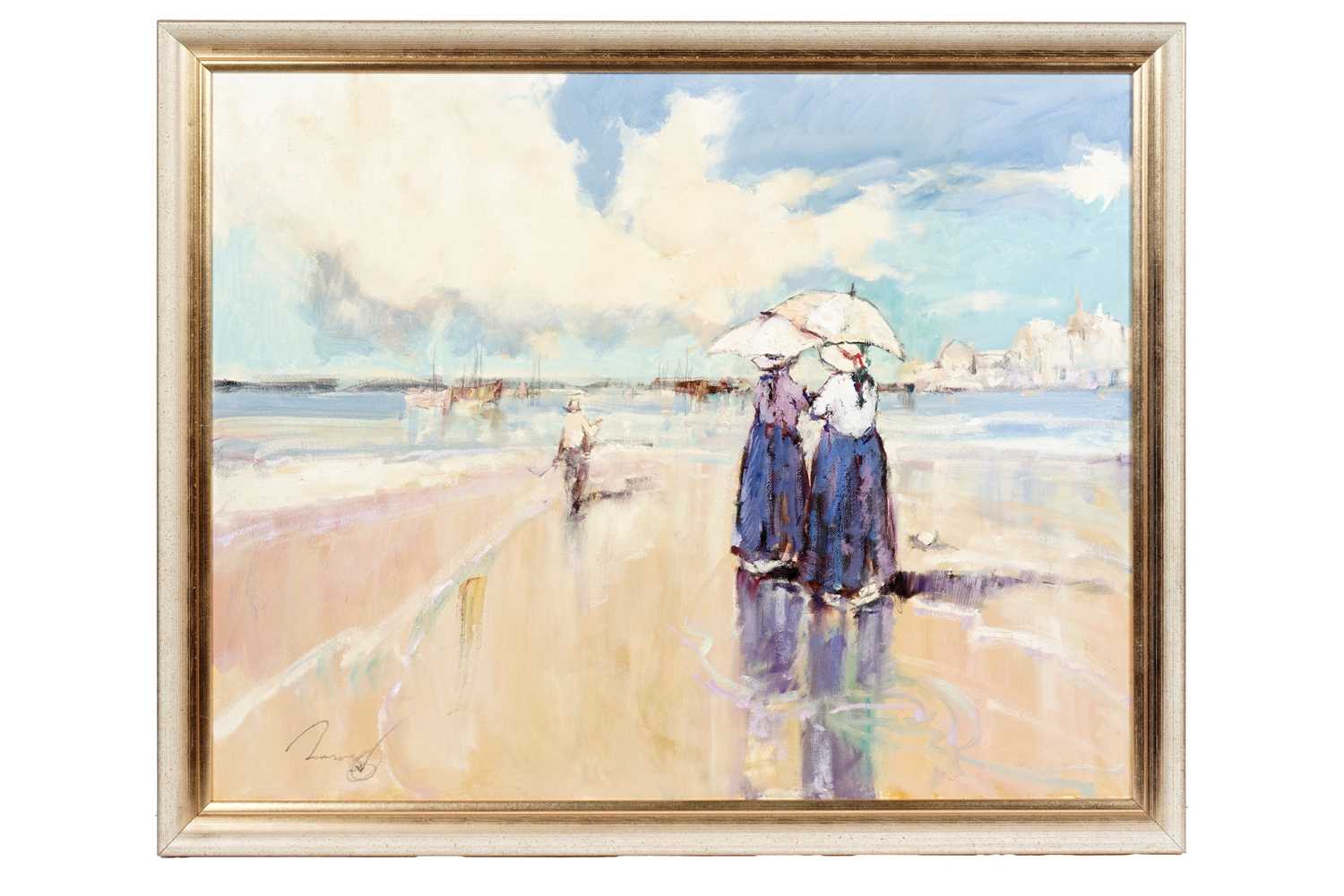 Lot 1086 - Ken Moroney – A stroll along the beach | oil