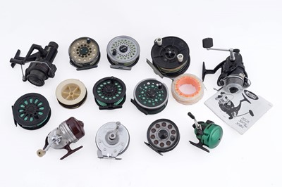 Lot 170 - A collection of fishing reels; and a selection of spare spools