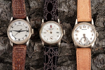 Lot 758 - Hamilton Watch Co: three gold plated manual wind wristwatches