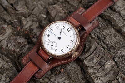 Lot 763 - Waltham, USA: a rose gold filled trench style wristwatch