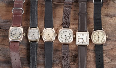 Lot 764 - Waltham USA: six gold-plated manual wind wristwatches