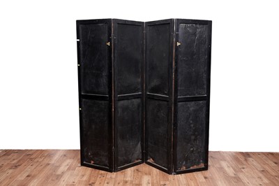 Lot 493 - A late 19th/early 20th Century embossed leather chinoiserie decorated four-fold screen