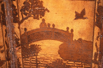 Lot 493 - A late 19th/early 20th Century embossed leather chinoiserie decorated four-fold screen