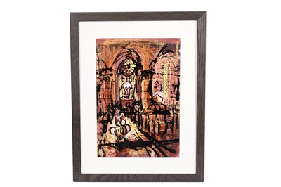 Lot 1042 - Antoni Sulek – Interior of a church | mixed media