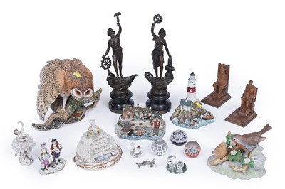 Lot 843 - A pair of spelter figures; and other items