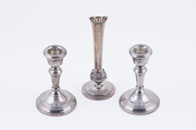 Lot 866 - Elizabeth II silver solifleur vase of Celtic design, and candlesticks