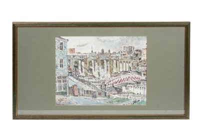 Lot 1072 - Charles Herbert “Charlie” Rogers – Down Bottle Bank to the Bridges | watercolour and pen