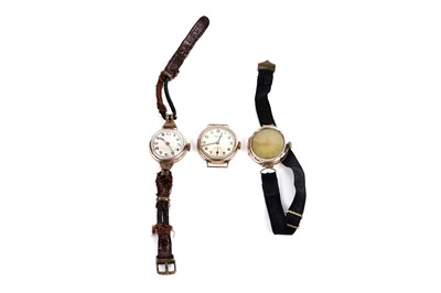 Lot 703 - Three ladies' 9ct gold cased wristwatches
