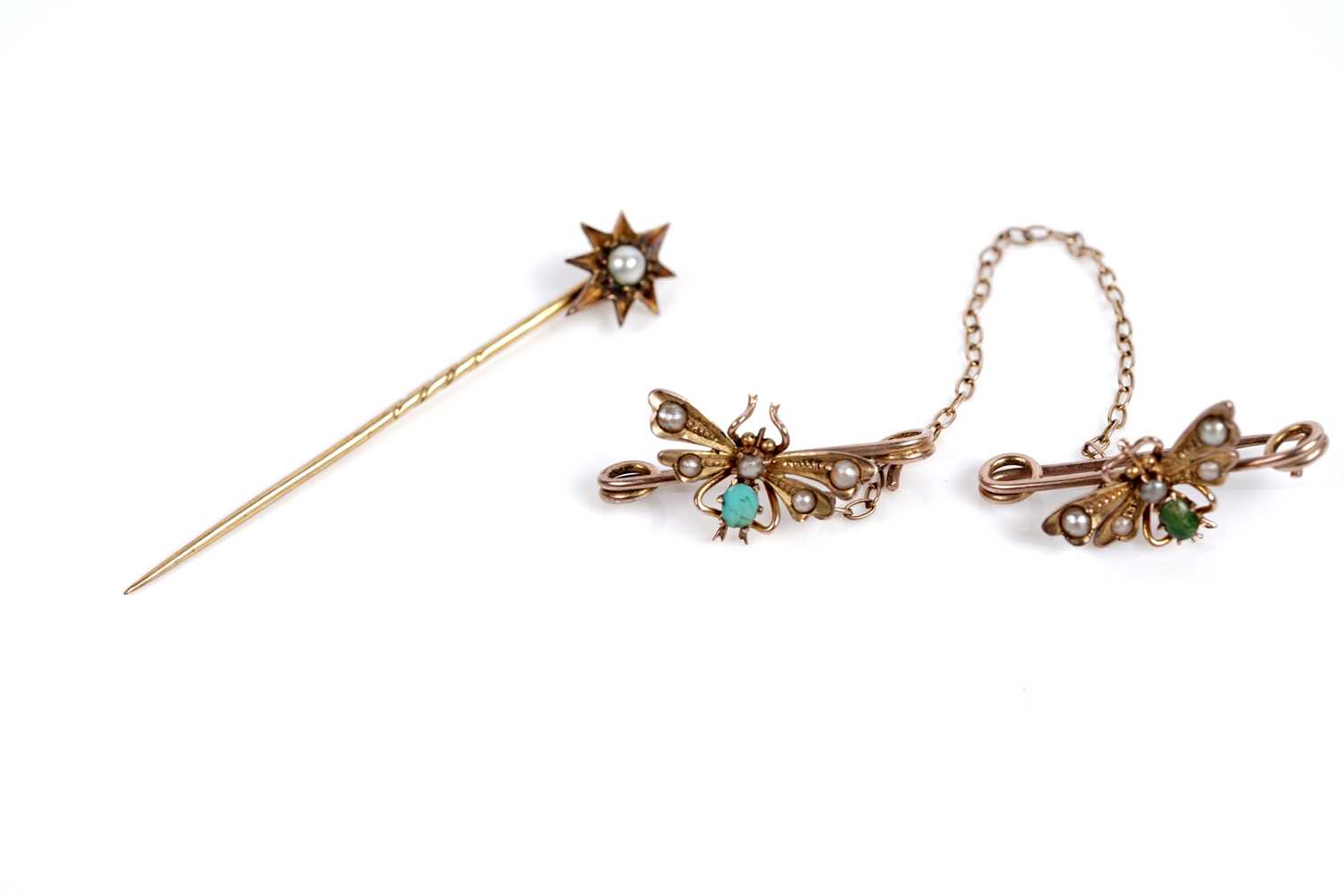 Lot 504 - An Edwardian insect chatelaine brooch; and a star stick pin