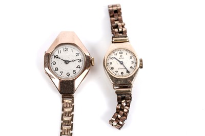 Lot 704 - Two ladies' 9ct gold-cased wristwatches