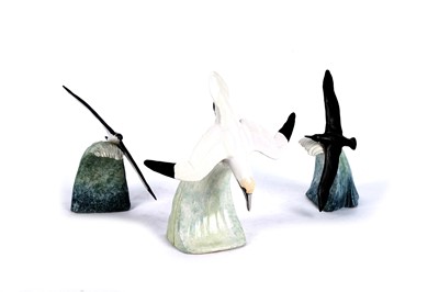 Lot 786 - John Harper Shebeg Pottery: a study of a diving gull; and a pair of studies of sea birds