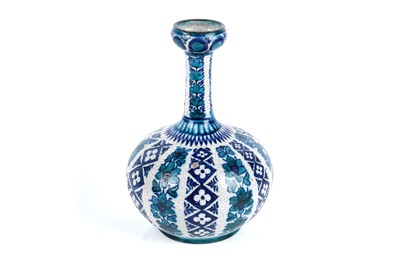 Lot 842 - An early 20th Century blue and turquoise earthenware bottle vase, probably Multan