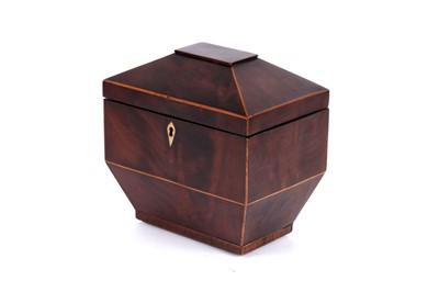 Lot 221 - An unusual late Georgian inlaid mahogany and banded tea caddy