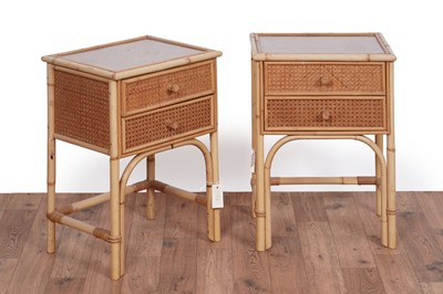 Lot 552 - A pair of contemporary Bonacina style bamboo and canework bedside cabinets
