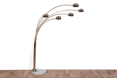 Lot 562 - A contemporary brass ‘Arc’ tubular five-branch floor standing lamp