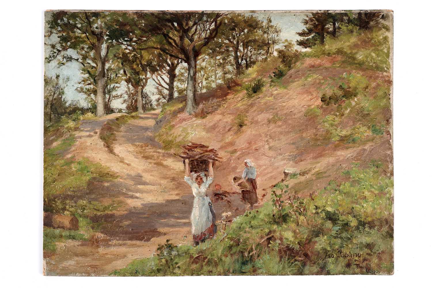 Lot 21 - Isa Jobling - Staithes Girls Gathering Sticks | oil