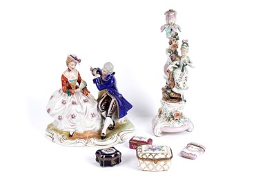 Lot 841 - An early 20th Century Sitzendorf style figural lamp base; and other items
