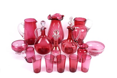 Lot 892 - A collection of Victorian and later cranberry glass