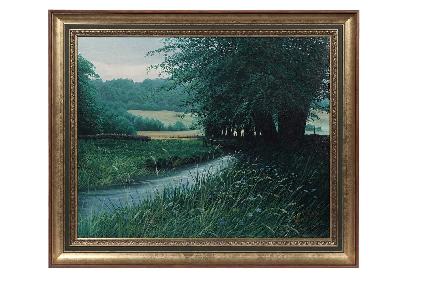 Lot 22 - Robert Ritchie - Walking over the stream | acrylic