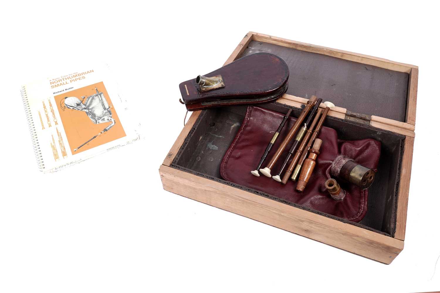 Lot 455 - A set of Northumbrian small pipes; and a copy of ‘A basic tutor for the Northumbrian Small Pipes’