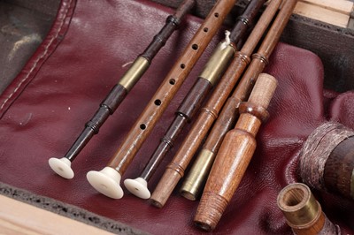 Lot 455 - A set of Northumbrian small pipes; and a copy of ‘A basic tutor for the Northumbrian Small Pipes’
