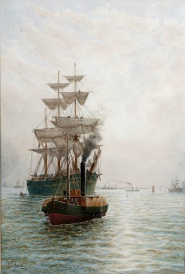 Lot 54 - Bernard Benedict Hemy – Two views of a paddle tug leading a brig | watercolour