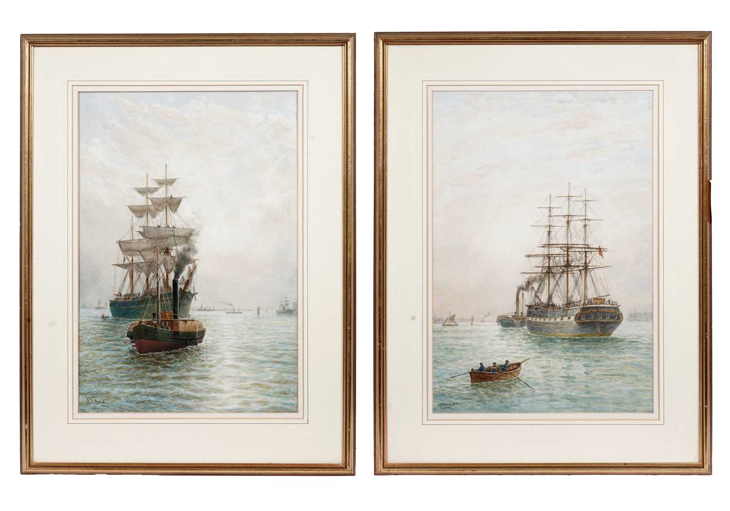 Lot 54 - Bernard Benedict Hemy – Two views of a paddle tug leading a brig | watercolour