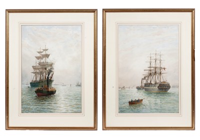 Lot 54 - Bernard Benedict Hemy – Two views of a paddle tug leading a brig | watercolour