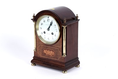 Lot 603 - Mallinson & Co, Huddersfield: a 20th Century inlaid mahogany and brass mounted 8-day mantel clock