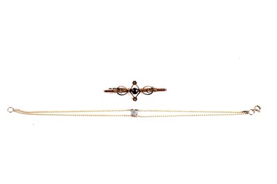 Lot 565 - A diamond bracelet; and a Victorian amethyst and seed pearl bar brooch