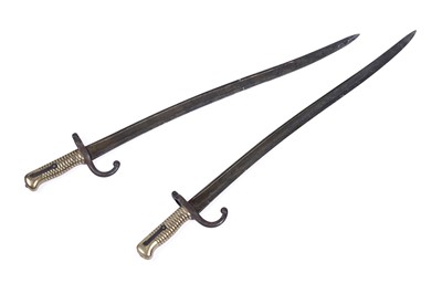 Lot 341 - Two 1866 pattern Chassepot rifle bayonets