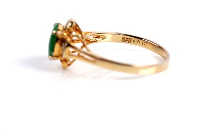 Lot 526 - A jadeite and diamond ring and earring set