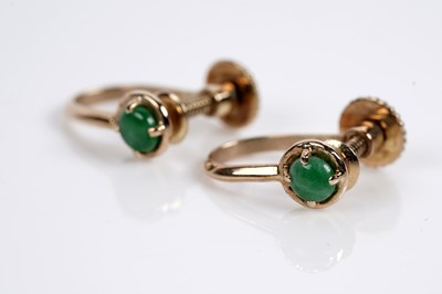 Lot 526 - A jadeite and diamond ring and earring set